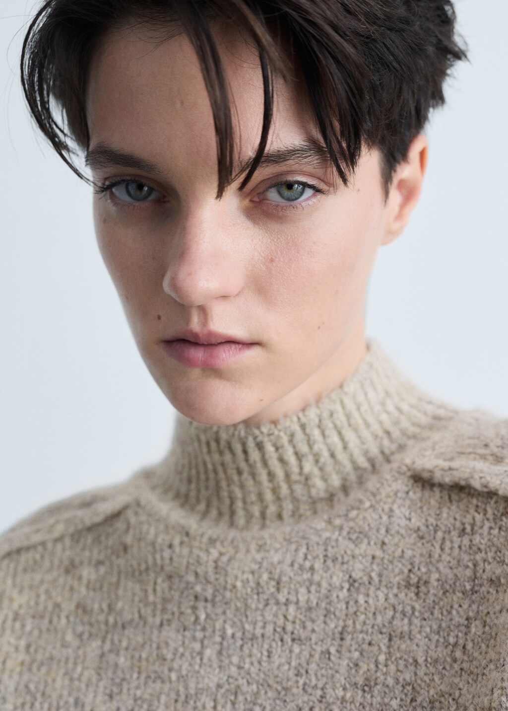 Knitted sweater with perkins neck - Sand