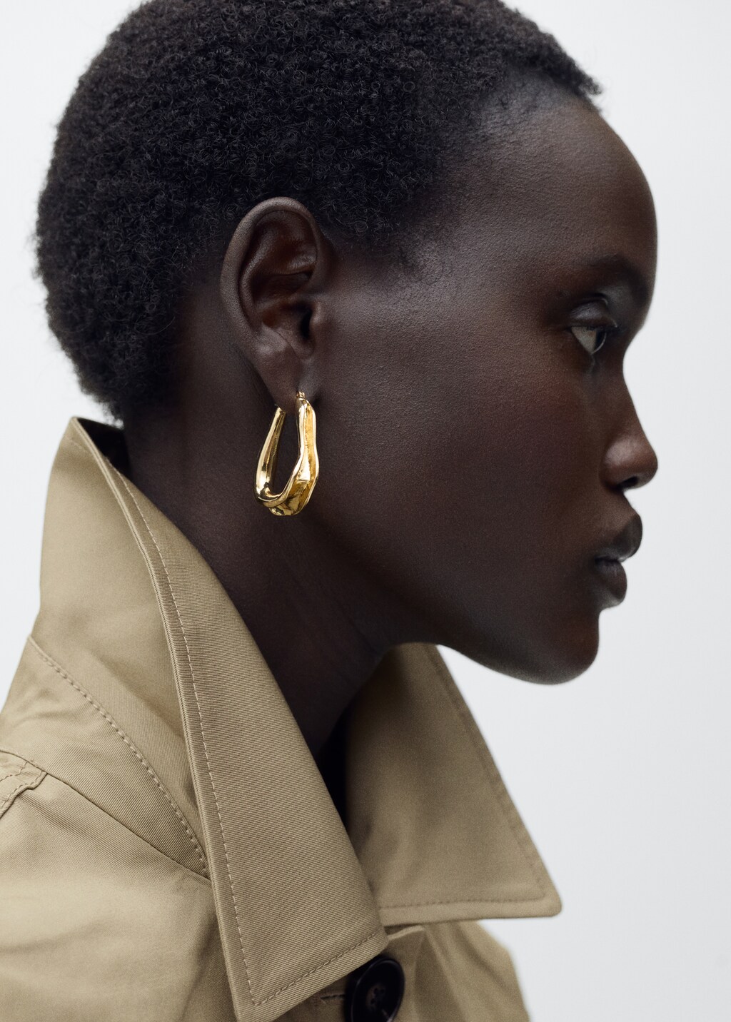 Straight cotton jacket with buttons - Khaki