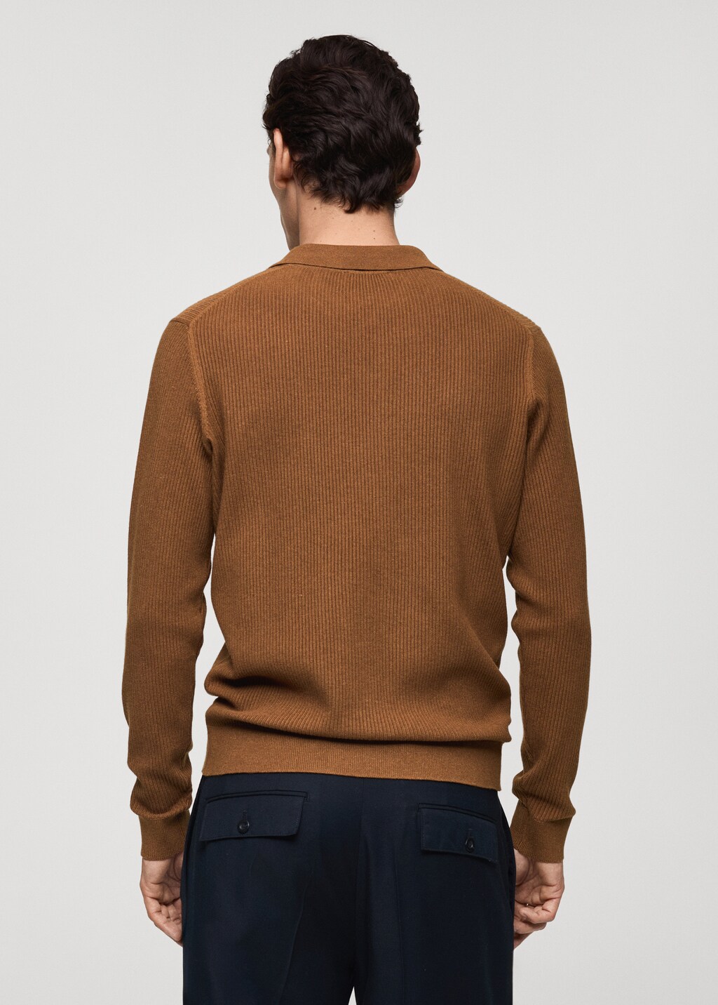 Cotton-blend ribbed polo sweater - Beige
