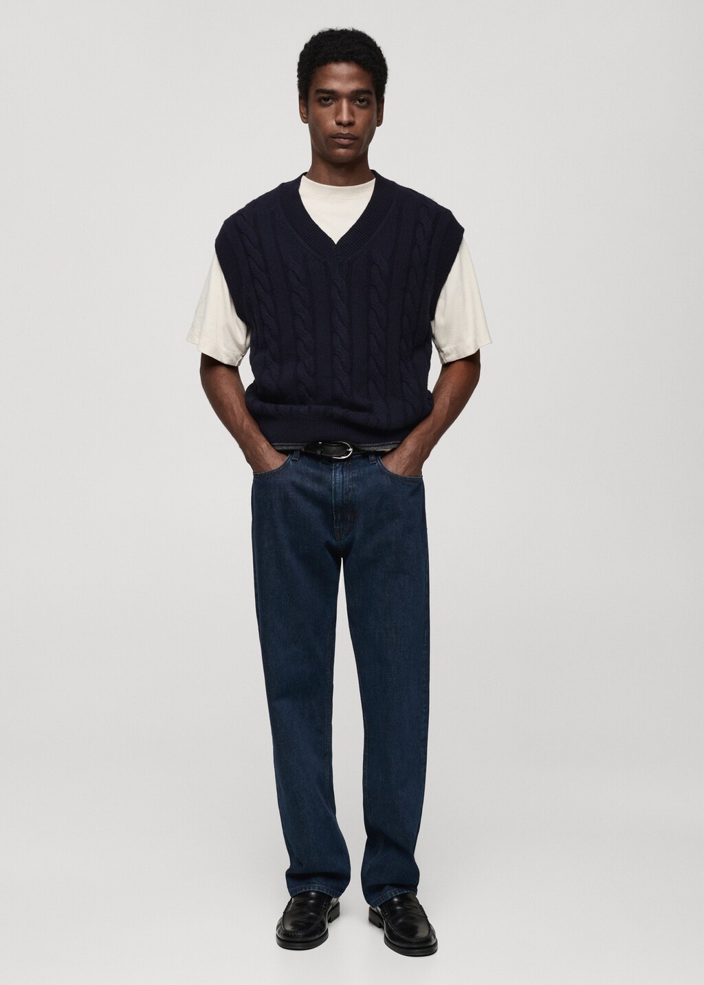 Braided knitted wool waistcoat - Dark Navy