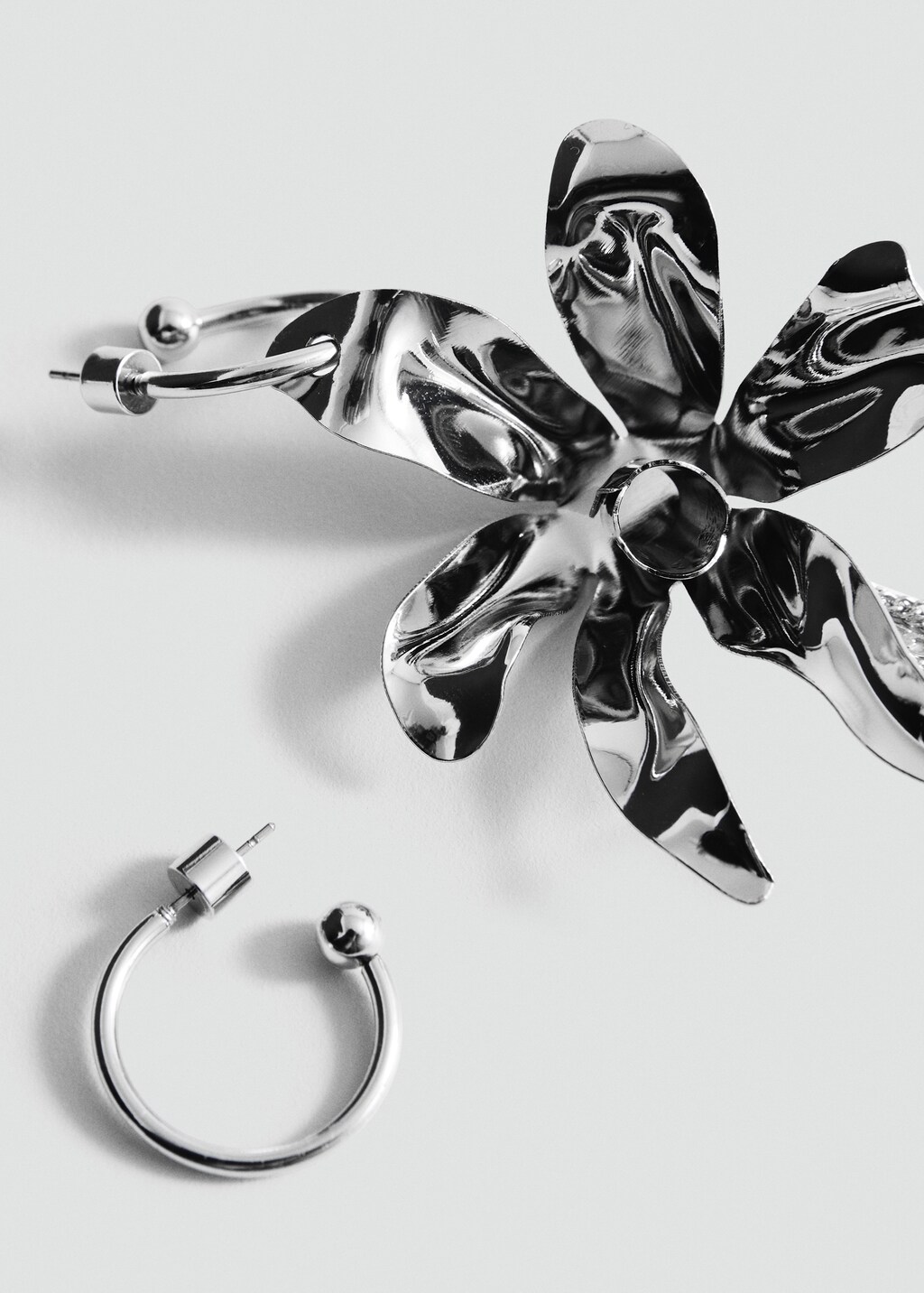 Long flower earrings - Silver