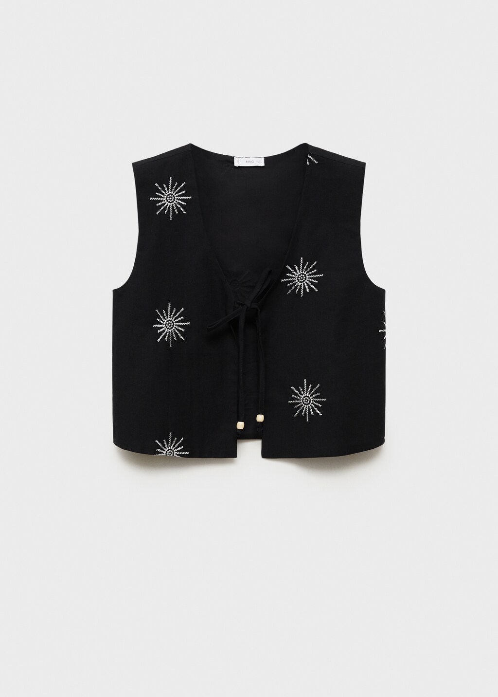 Embroidered top with bow closure - Black