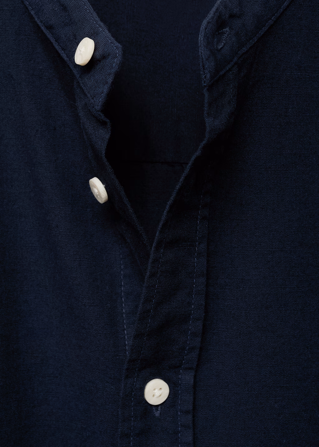 Cotton linen shirt with mandarin collar - Navy