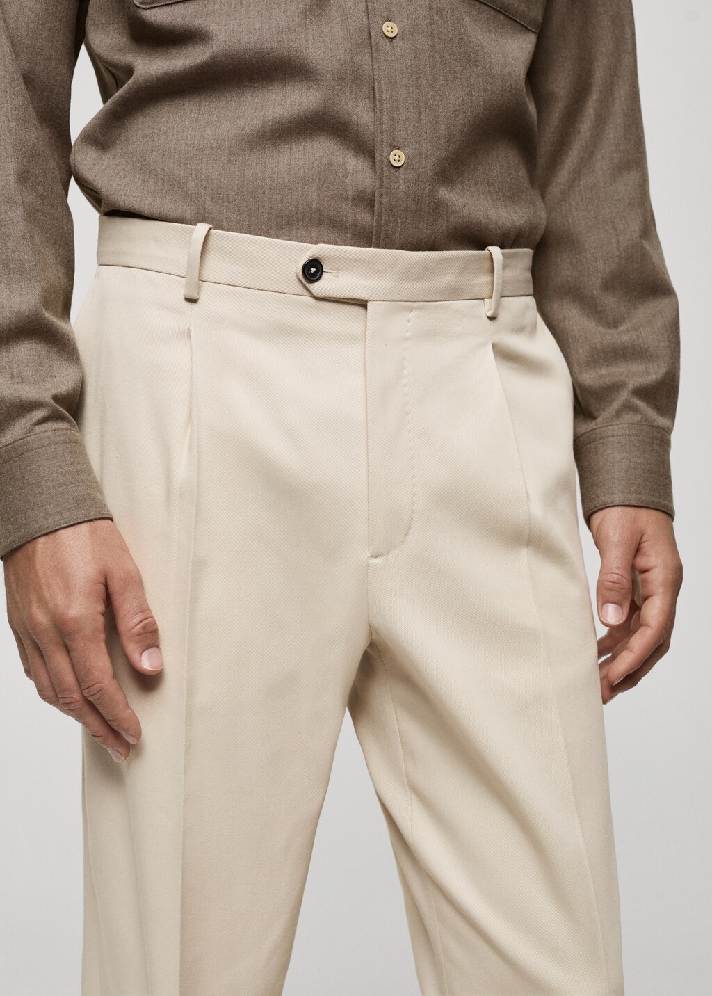 Cotton twill pleated trousers - Ecru