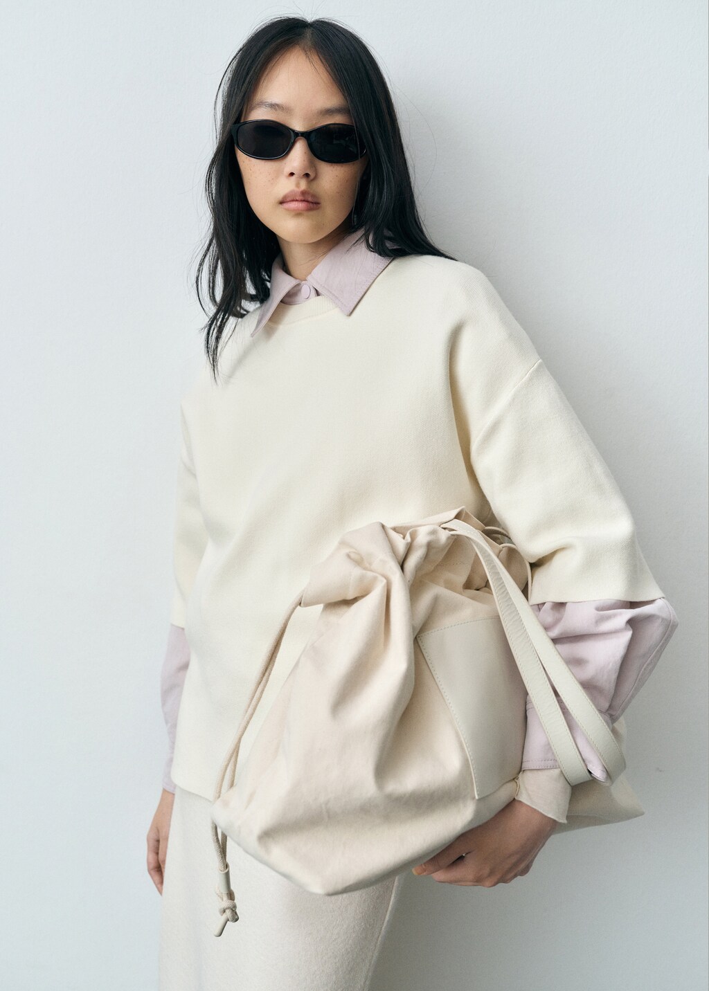 Leather-blend shopper bag - Ecru