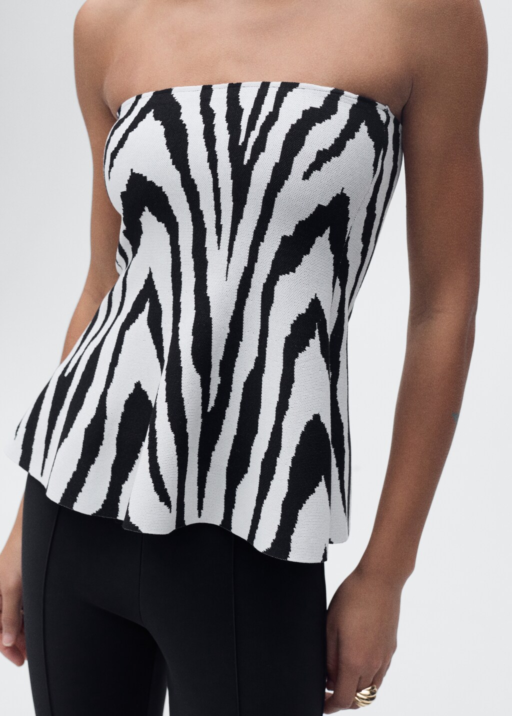 Zebra-print strapless top - Black