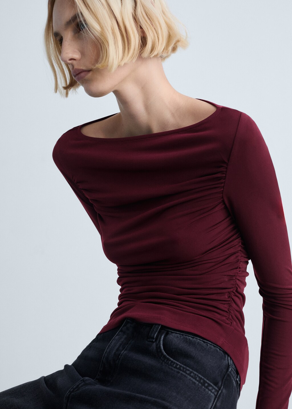 Draped fitted t-shirt - Wine