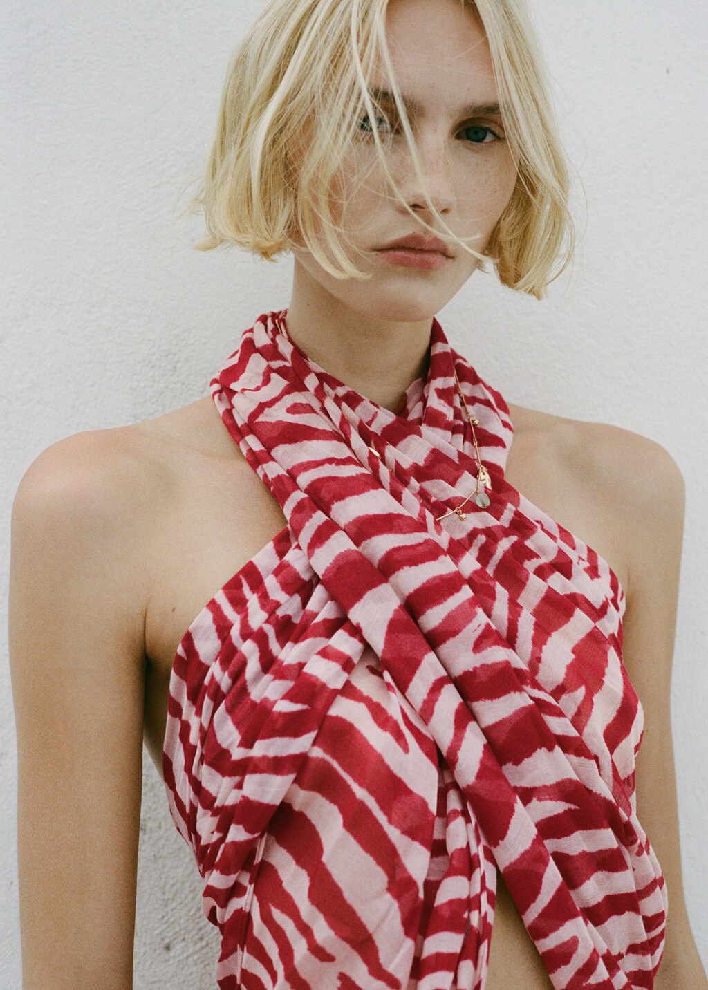Zebra cotton blend scarf - Red