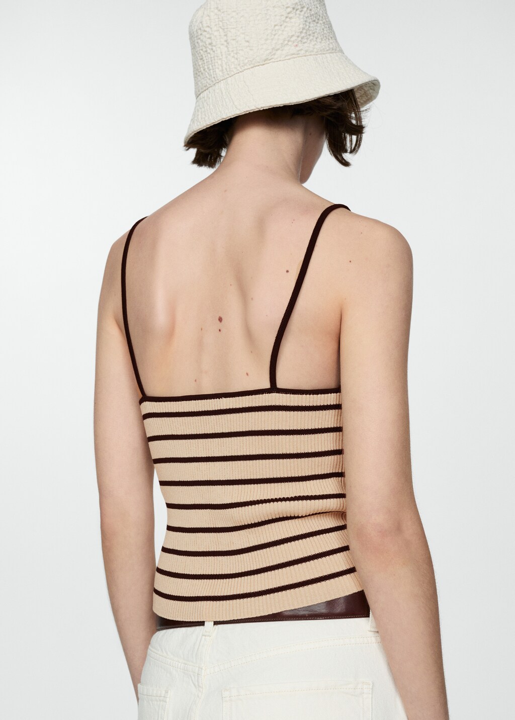 Ribbed top with thin straps - Black