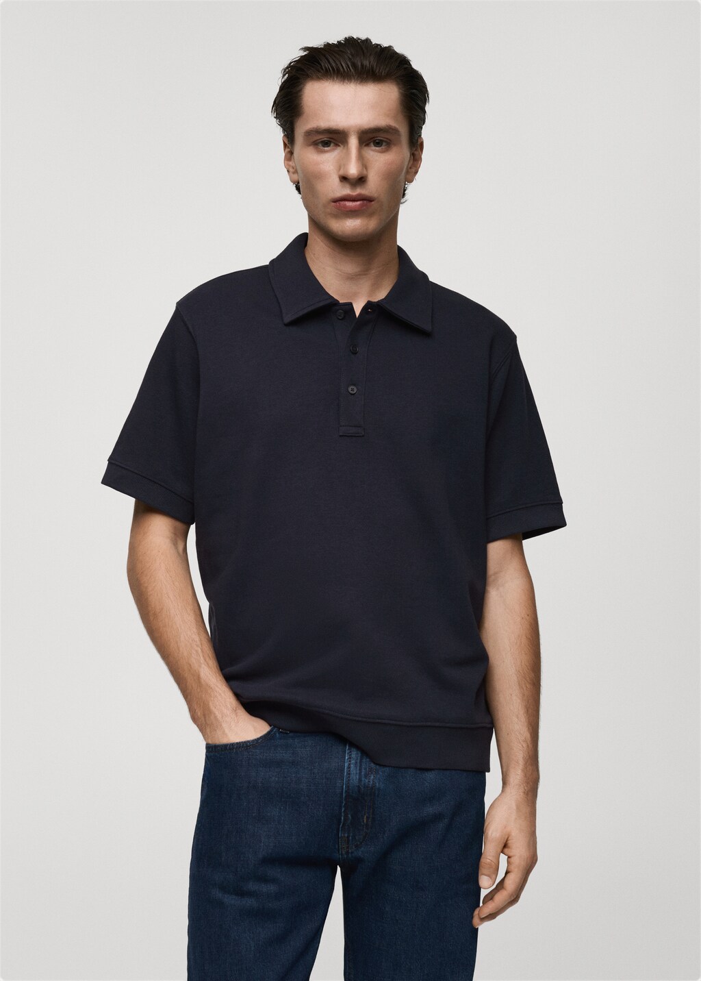 Regular-fit cotton polo shirt - Dark Navy