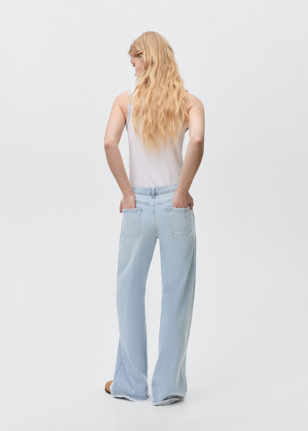 Wideleg low frayed hem jeans - White