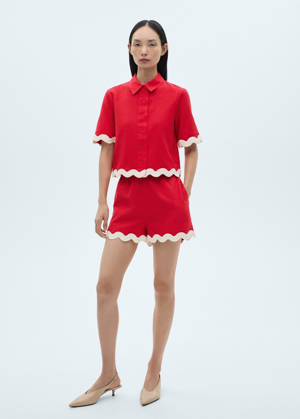 Cotton shirt with contrasting trims - Red