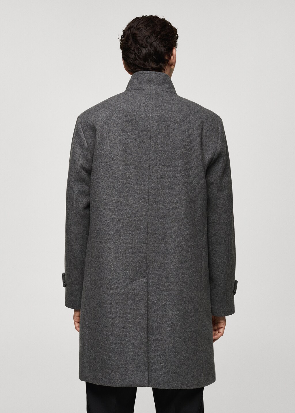Wool funnel neck coat - Black