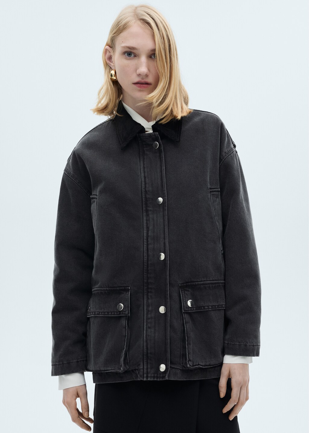 Jacket with corduroy collar pockets - Black denim