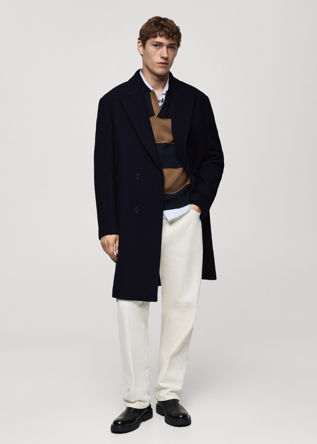 Relaxed-fit long wool coat - Navy