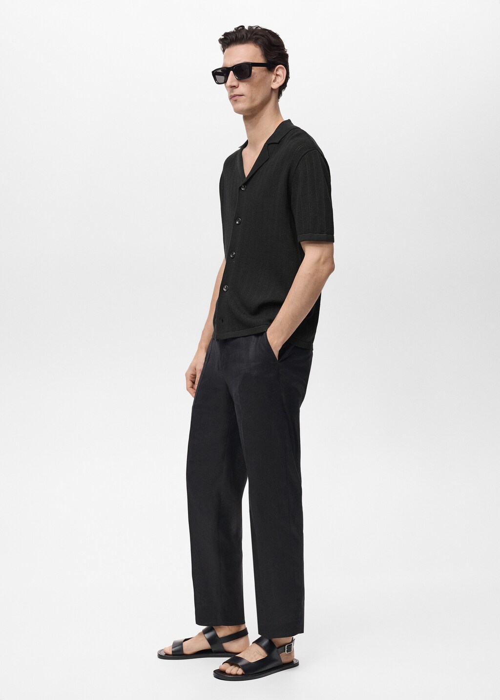 Knitted shirt with pointelle detail - Black