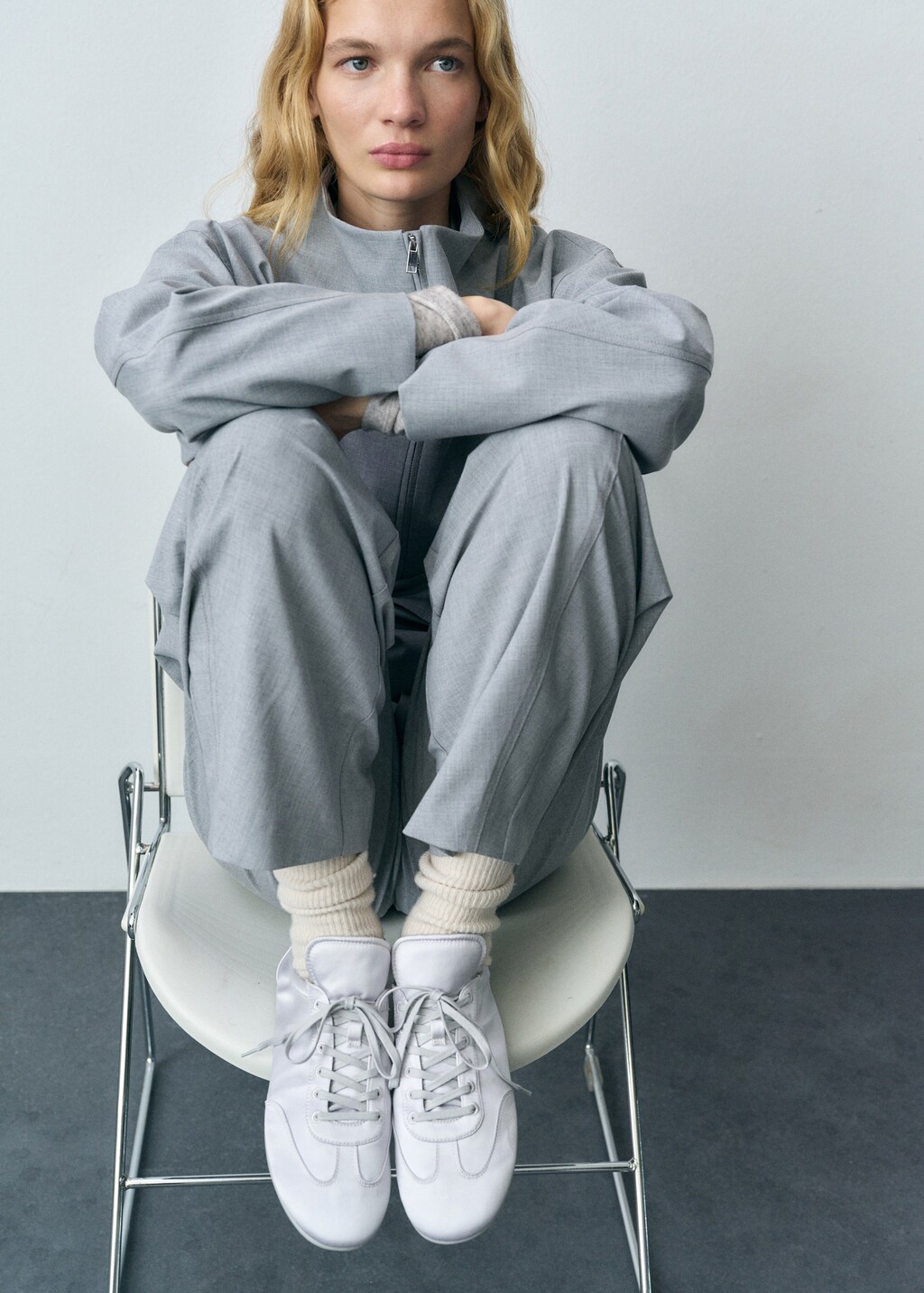 Satin lace-up trainers - Silver