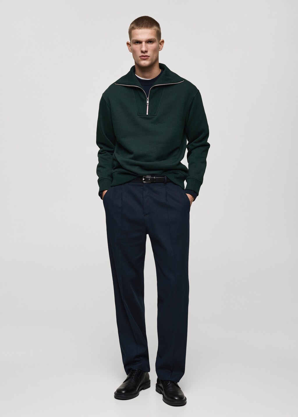 Regular-fit zip-neck sweatshirt - Green