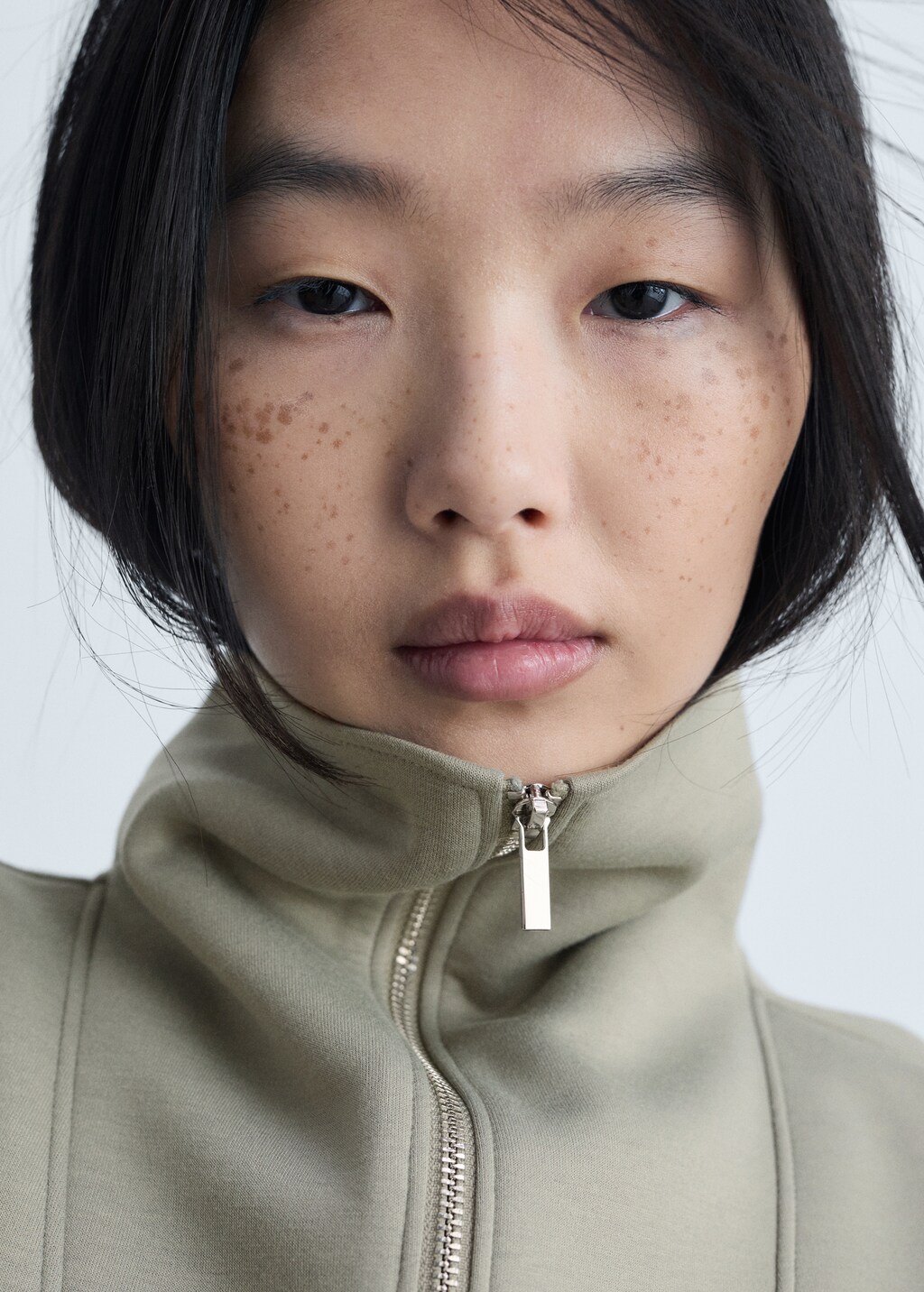 Knitted zip-neck sweatshirt - Khaki