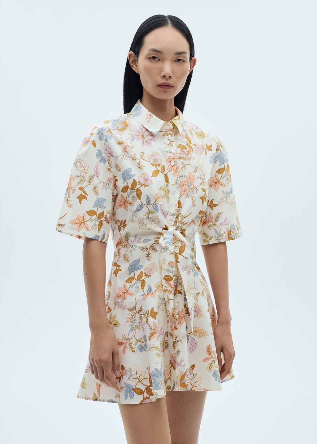 Floral-print dress with knot - Ecru