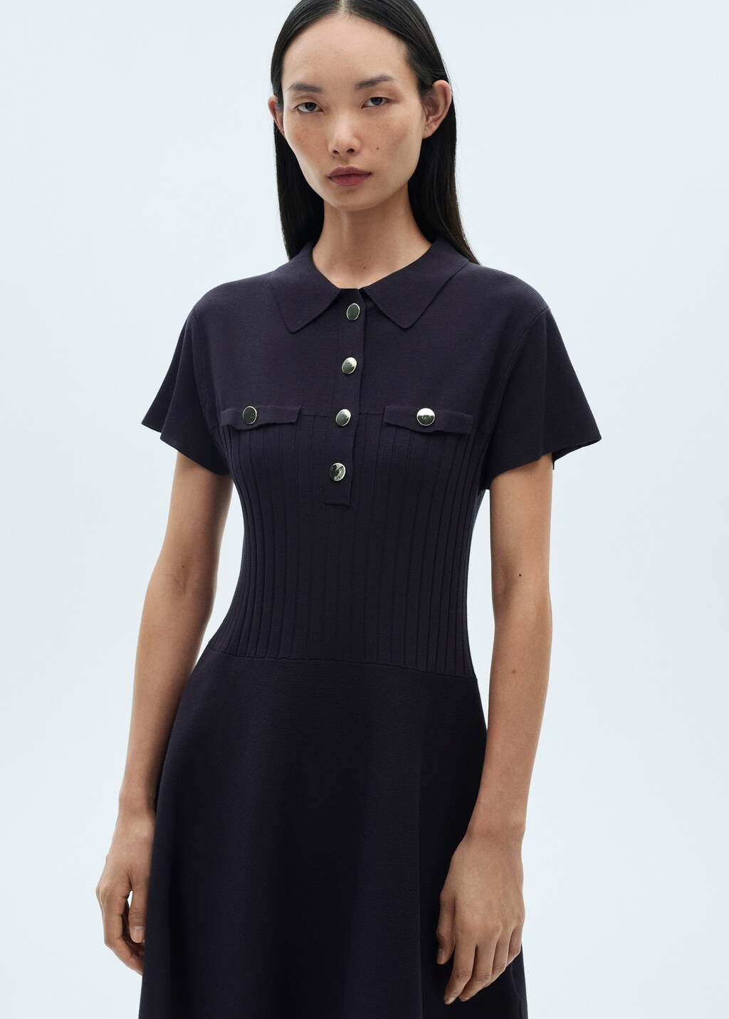 Button knit dress - Navy