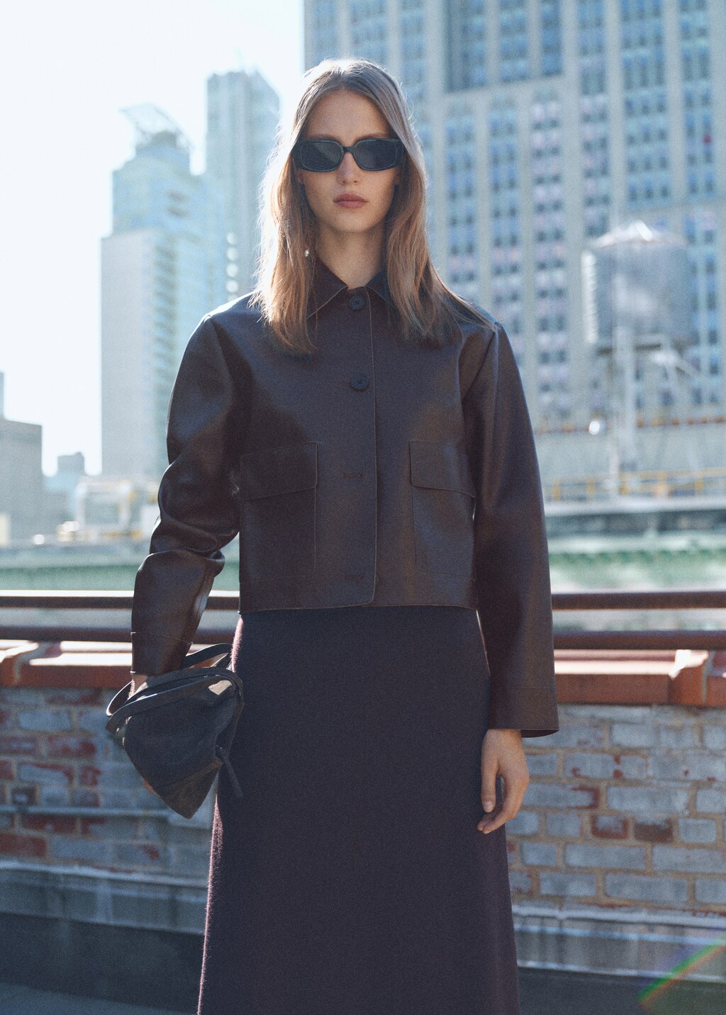 Leather-effect jacket with pockets - Black