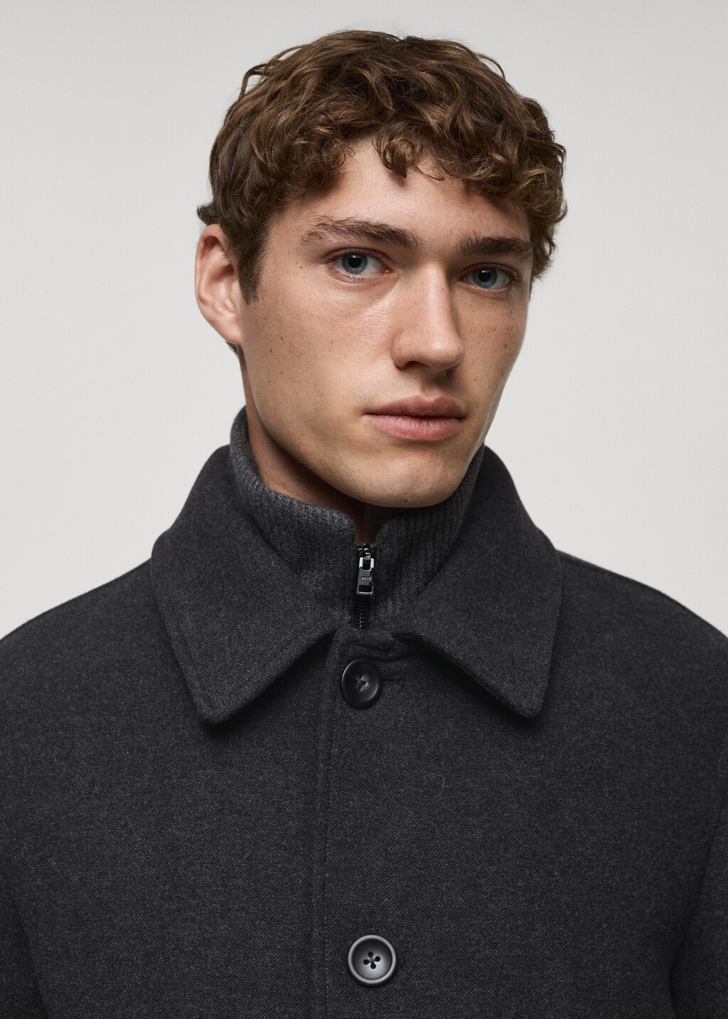 Wool coat with detachable collar - Charcoal