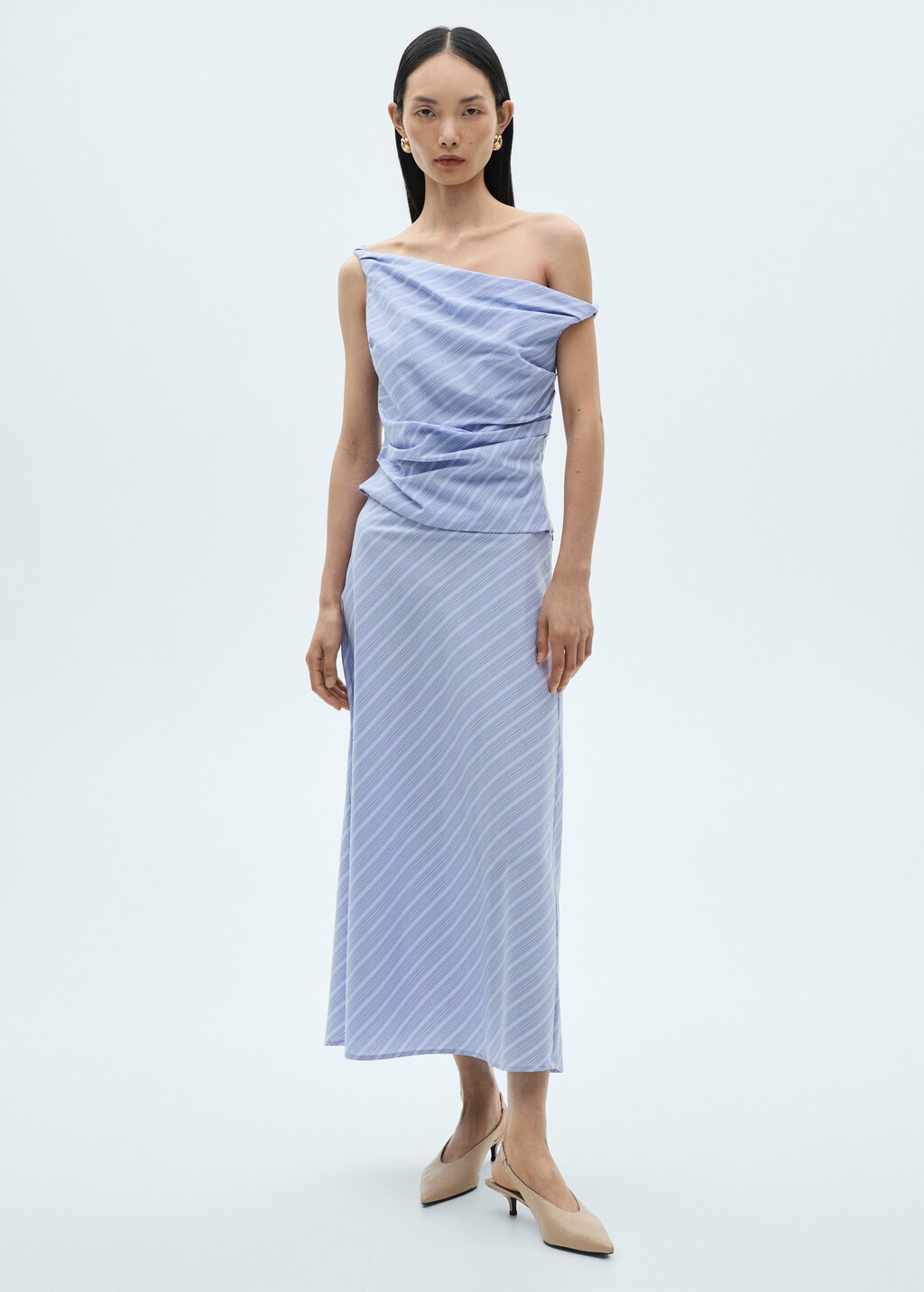 Striped draped asymmetric top - Blue