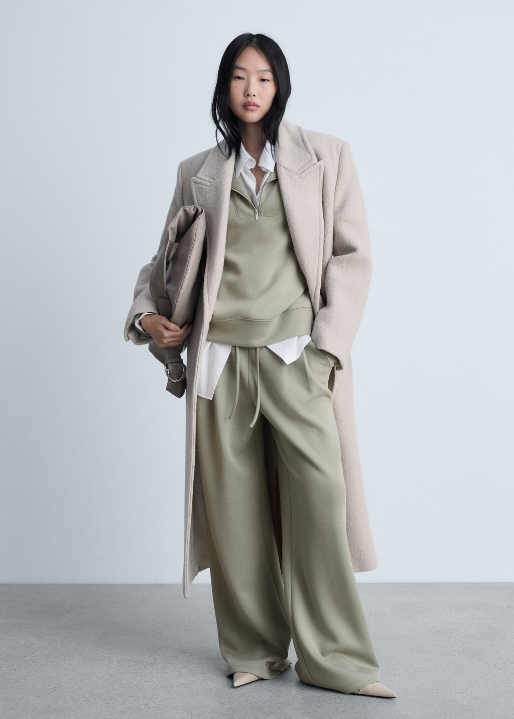 Wideleg pleated jogger trousers - Khaki