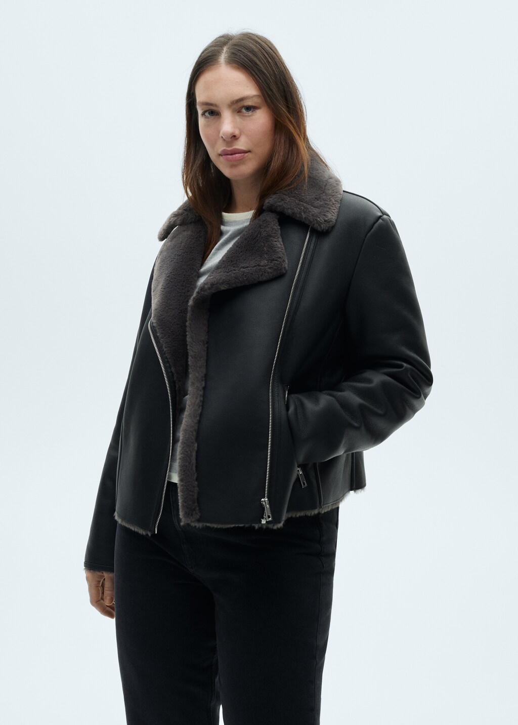 Jacket with shearling-effect lining - Black
