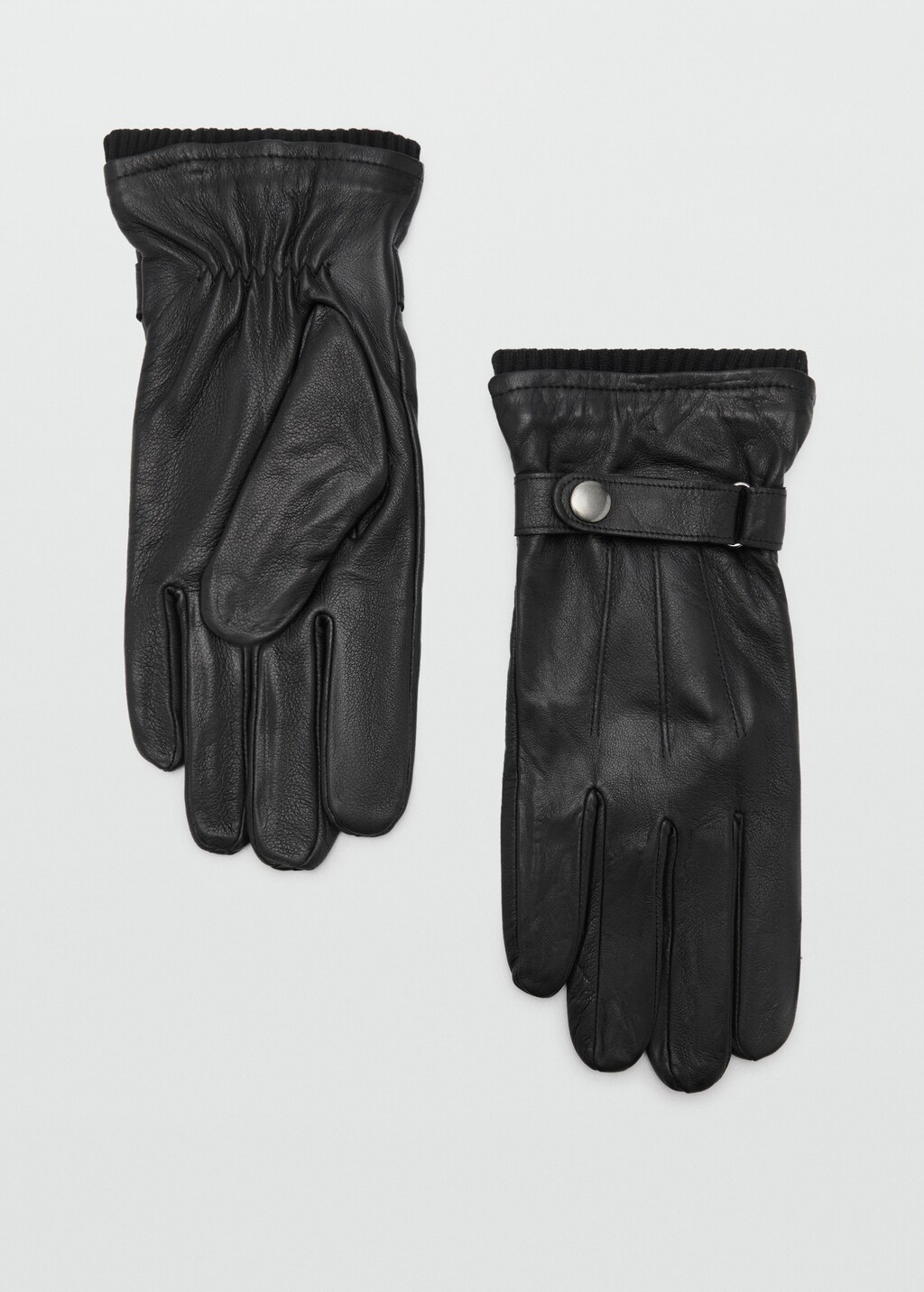 100% leather gloves with adjustable strap and buttons - Black