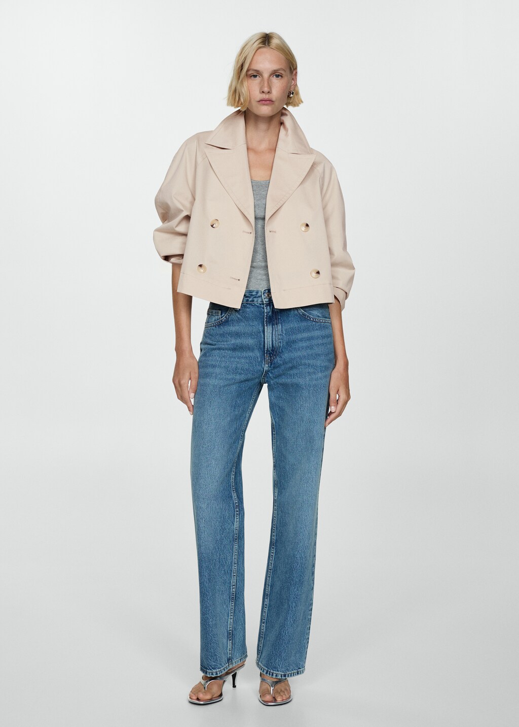 Double-breasted cropped trench coat - Beige