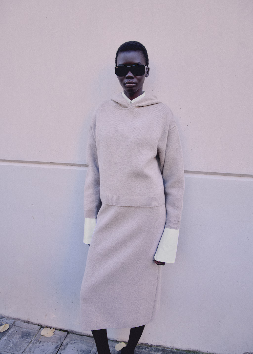 Wool-blend midi-skirt - Sand