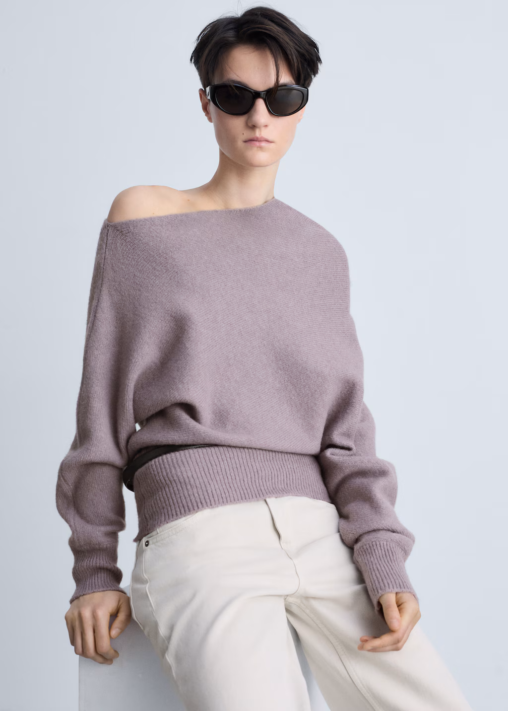 Asymmetrical wool-blend sweater - Light/Pastel Purple