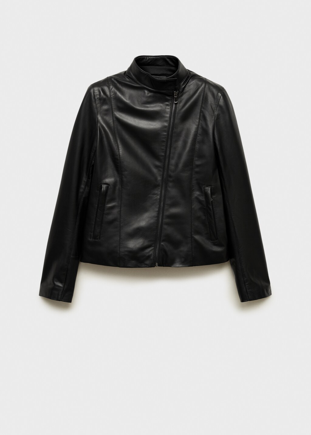 Fitted leather jacket with zip - Black