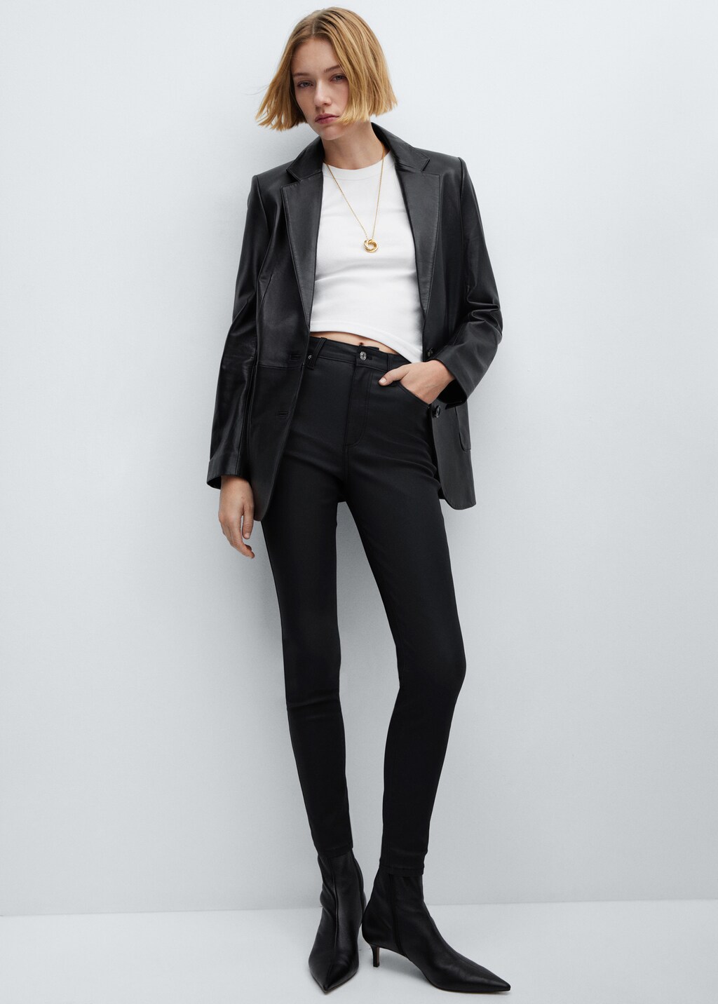 Waxed high-rise skinny jeans - Black