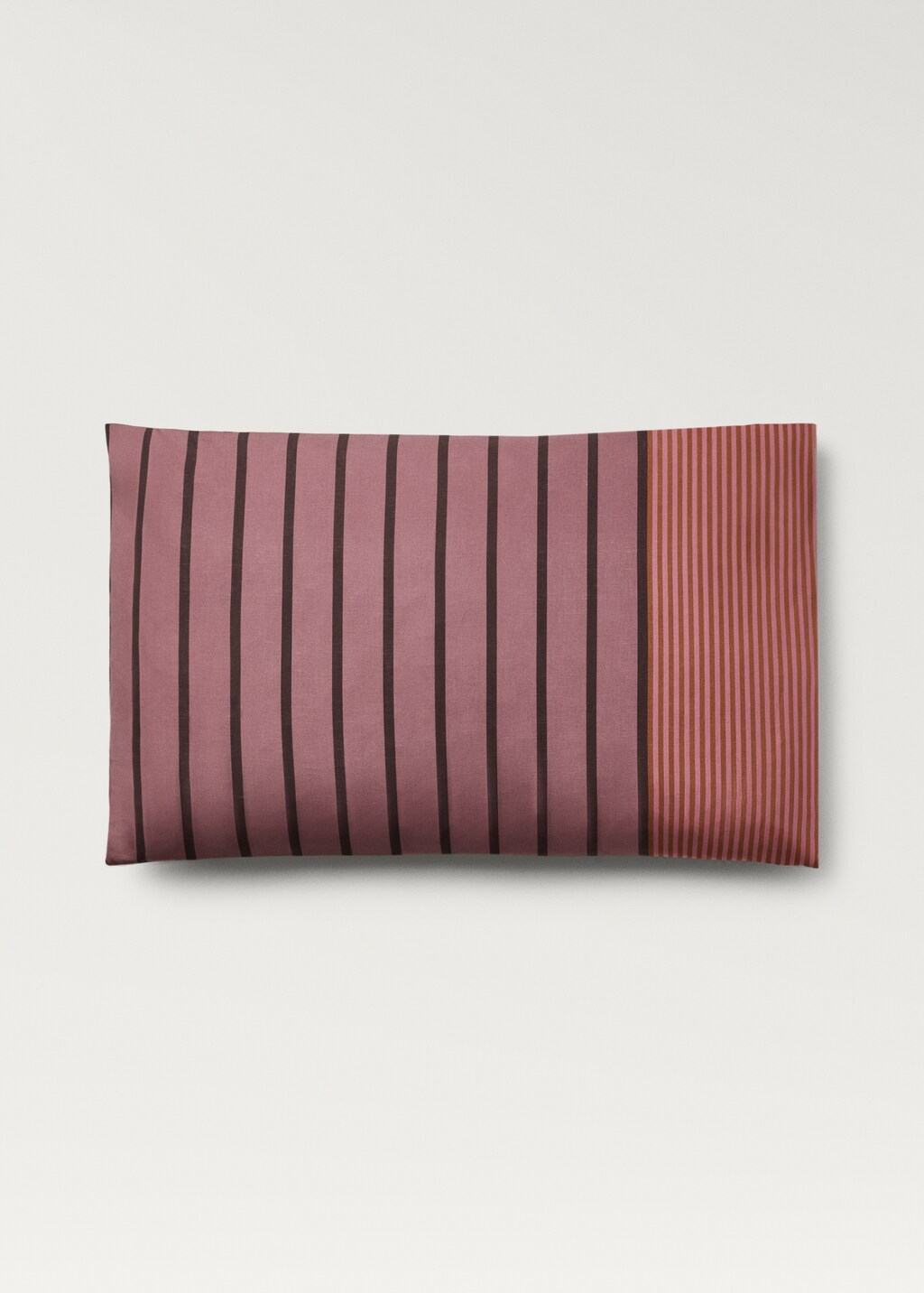Cotton percale multi-striped pillowcase, 50x75 cm - Khaki