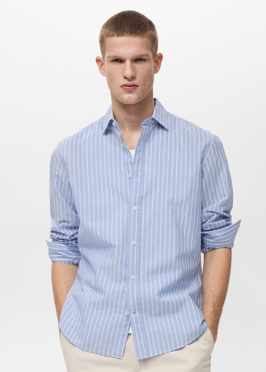 Striped cotton linen shirt - Blue