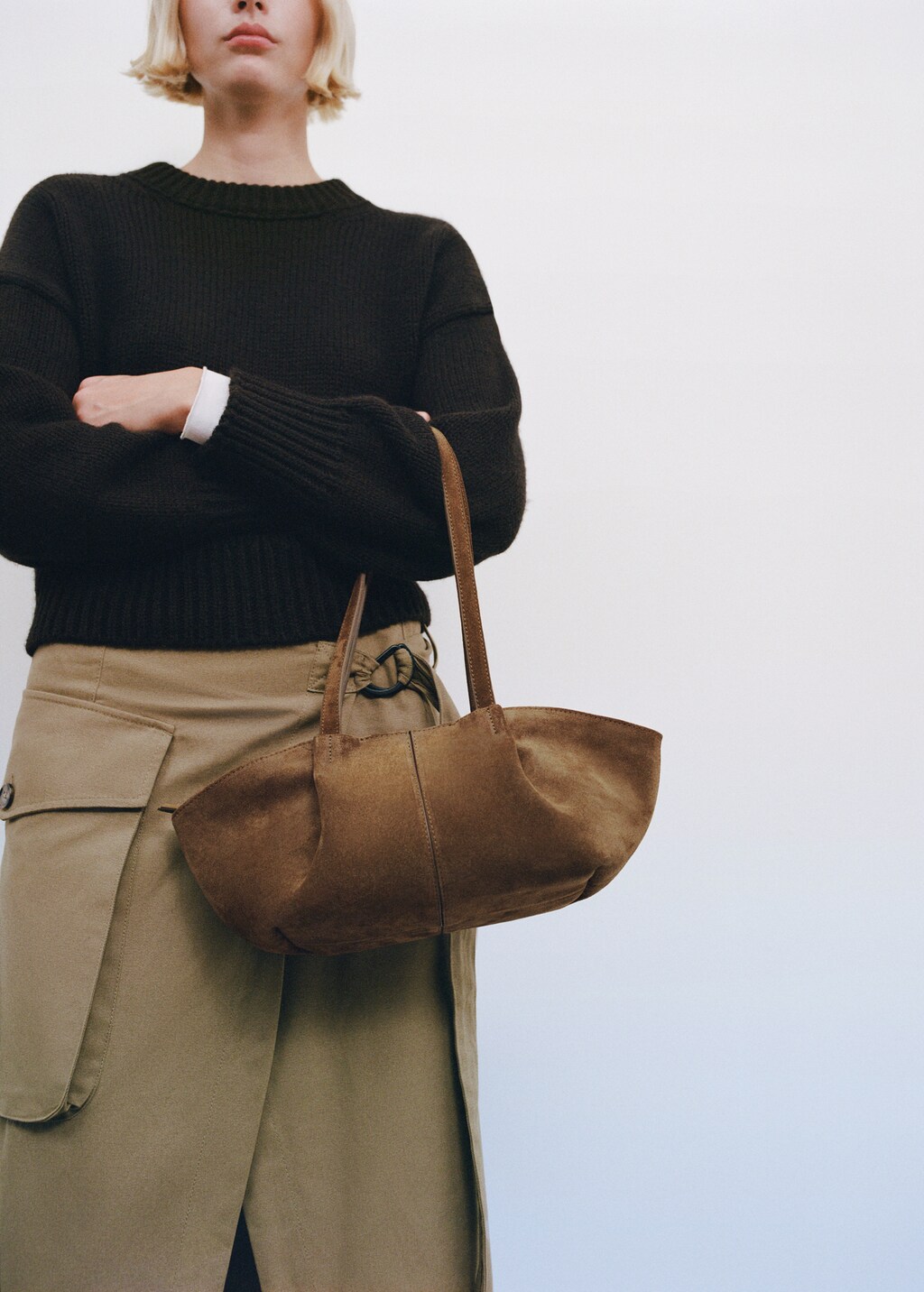 Double handle suede bag - Chocolate