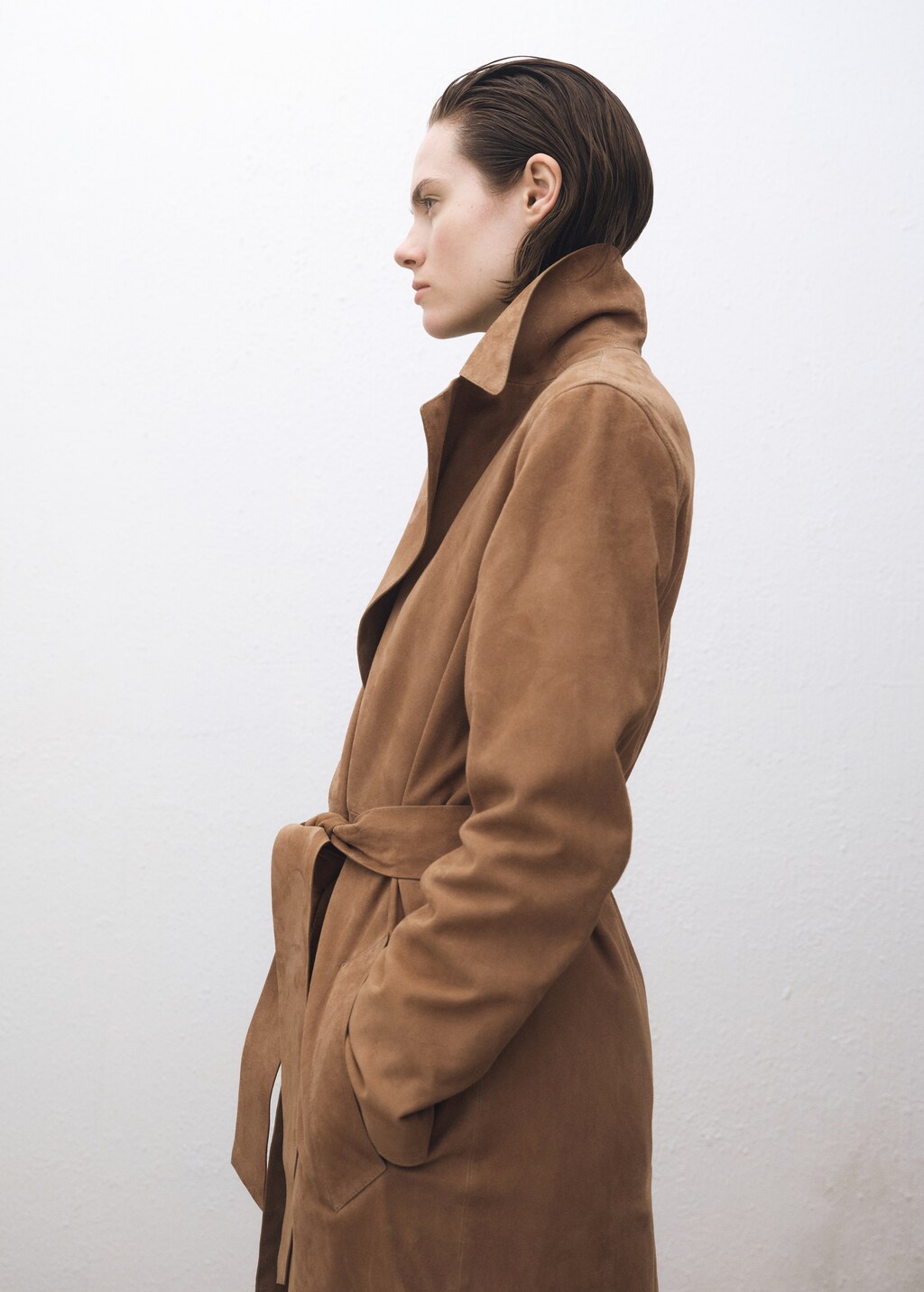 Belted suede trench coat - Medium Brown