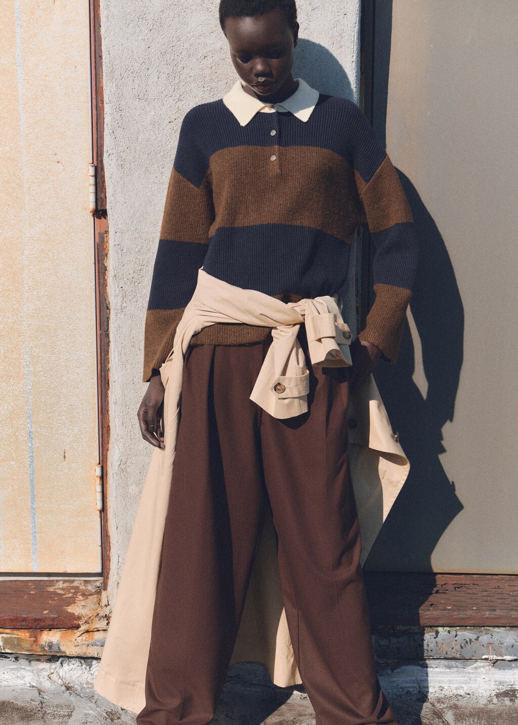 Striped polo-neck sweater - Red