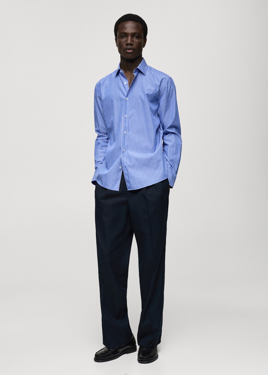 100% cotton regular-fit striped shirt - Sky Blue