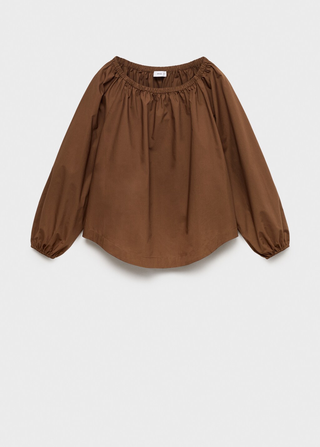Cotton blouse with gathered neck - Brown