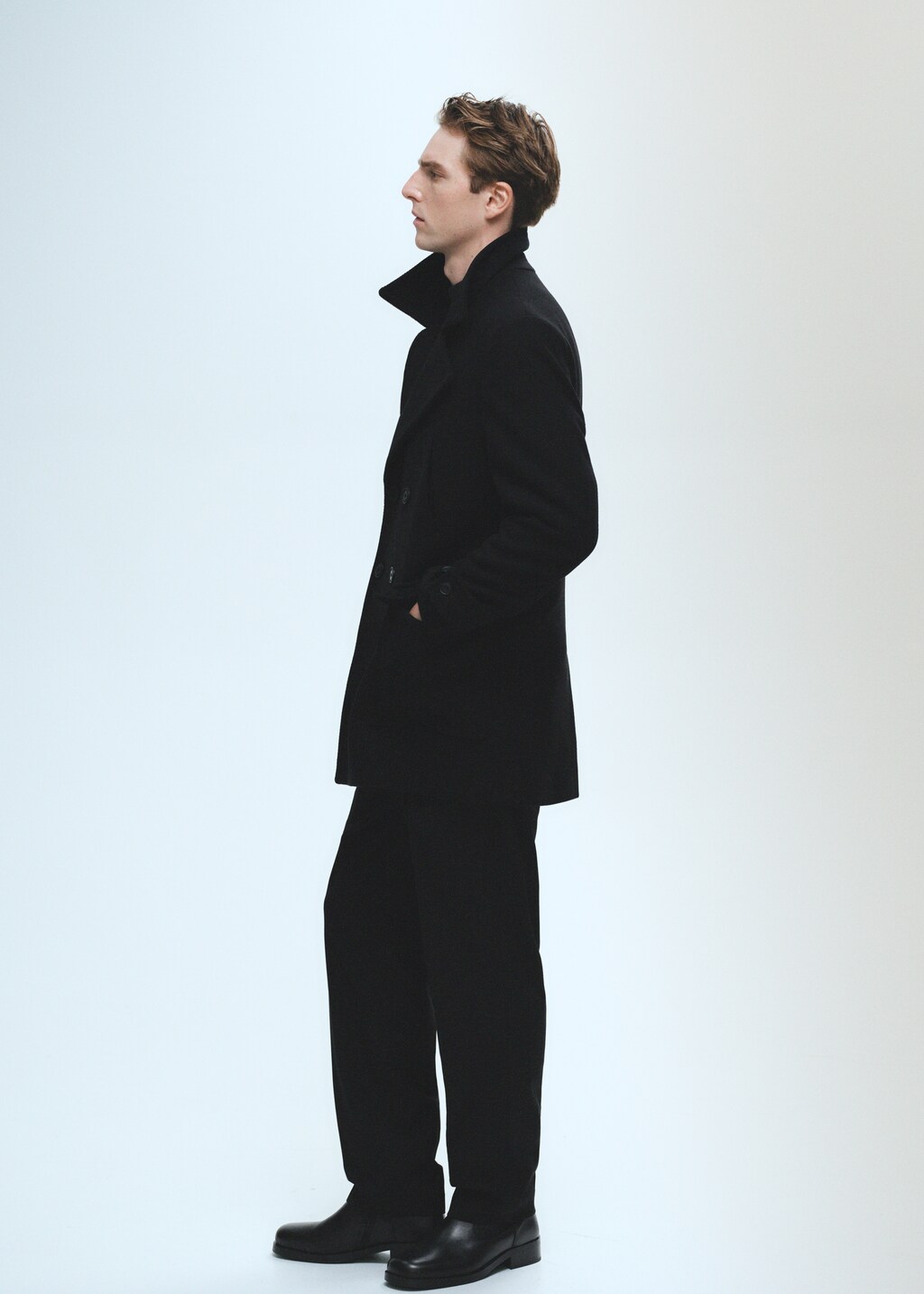 Recycled wool double-breasted coat - Black