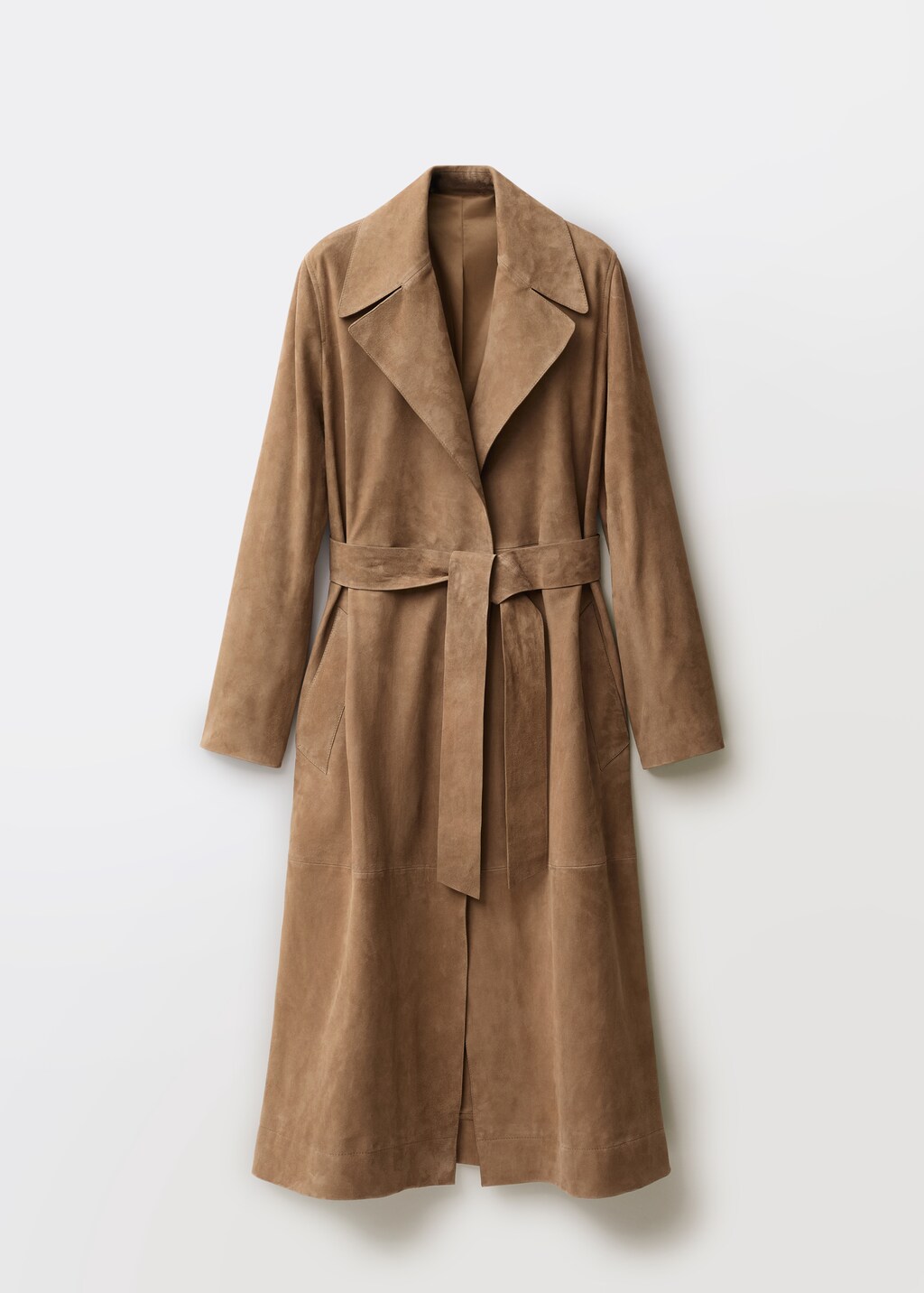 Belted suede trench coat - Medium Brown