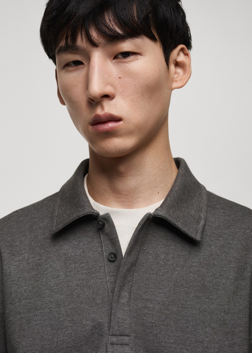 Polo sweatshirt with embroidery detail - Medium Heather Grey