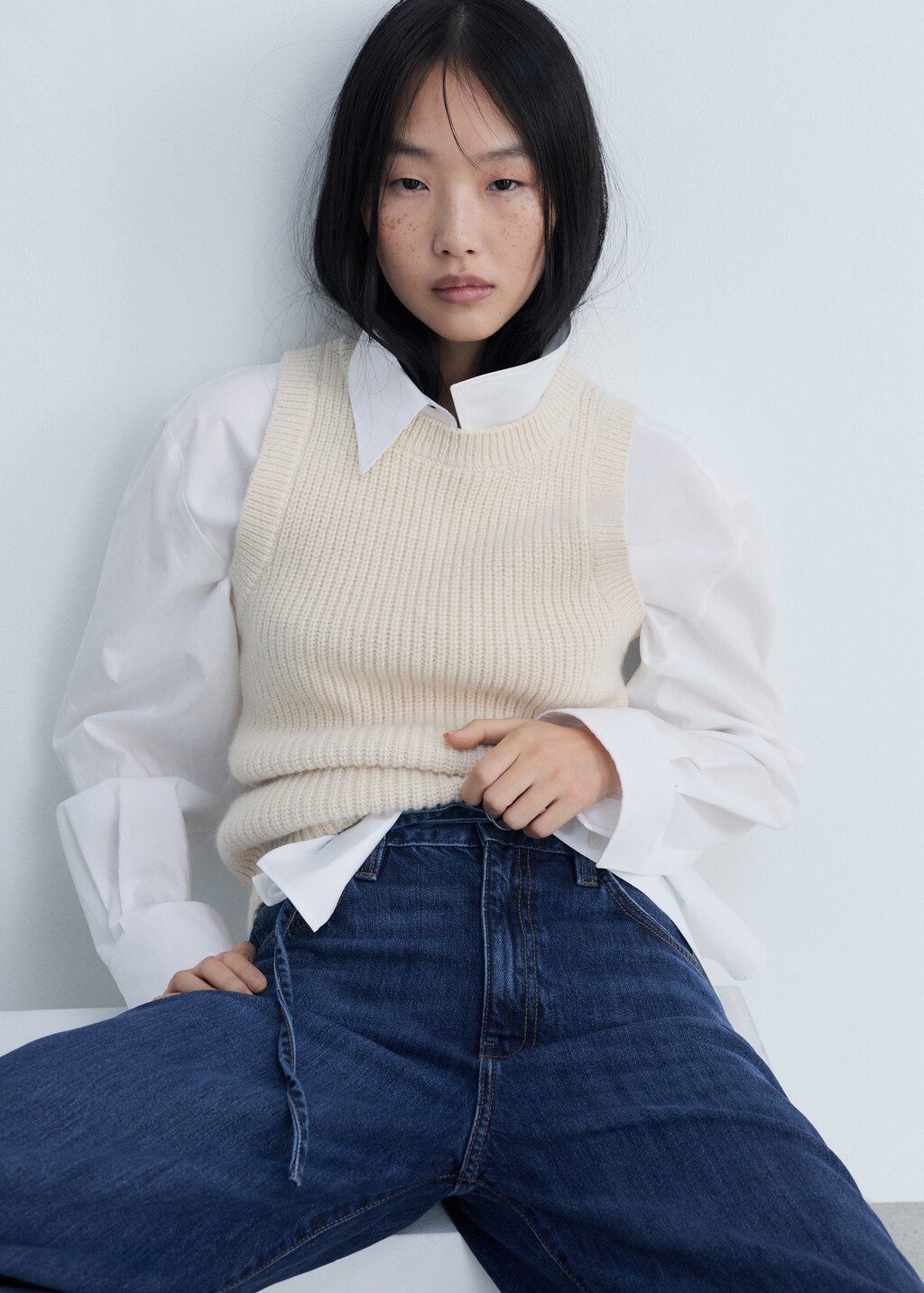 Wideleg jeans with belt detail - Khaki