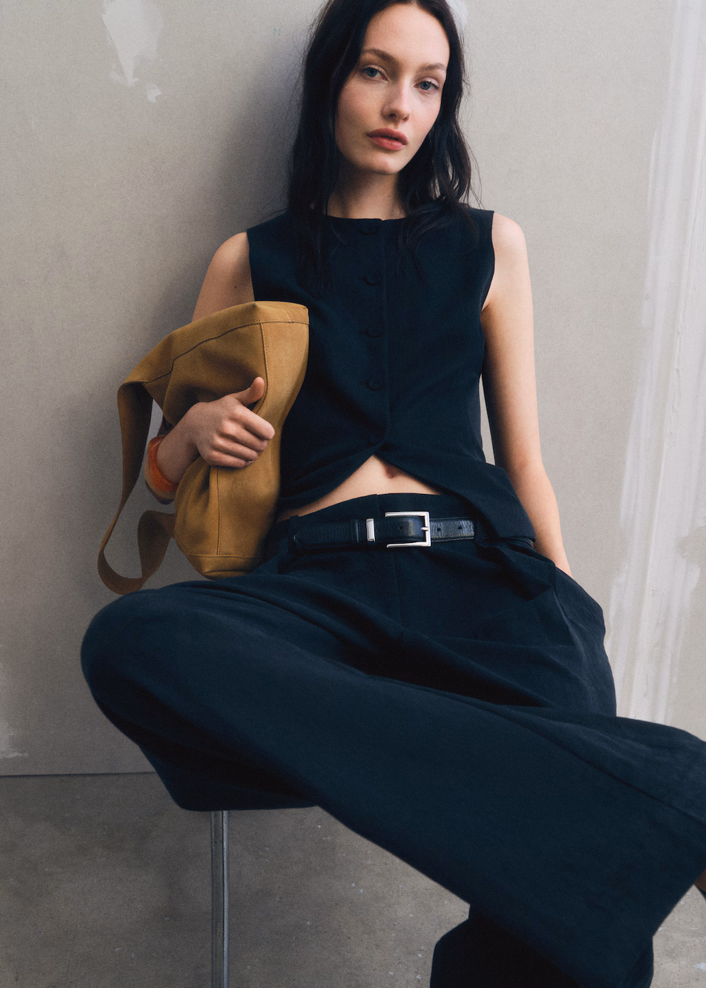 Straight lyocell suit vest - Black