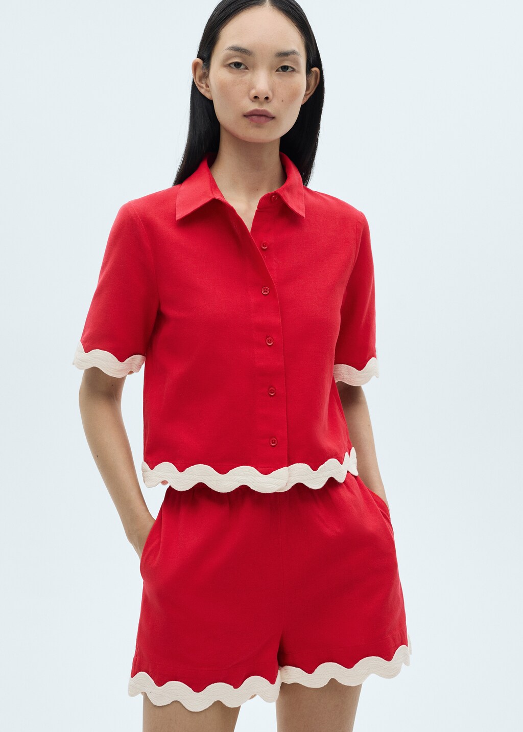 Cotton shorts with contrasting trim - Red