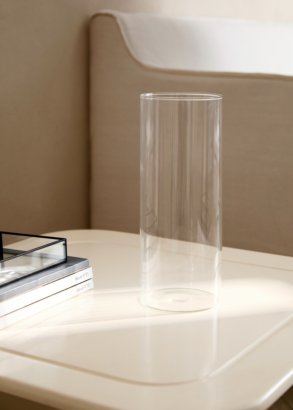 Large cylindrical borosilicate vase - Ice Grey